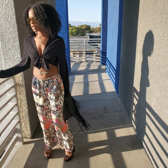 By Filtre Multi Colored Flower Print Pants Large - Picture 17 of 17